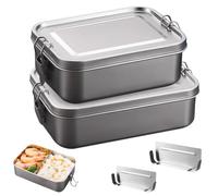 LEKEFETO Lot de 2 boîtes à déjeuner en acier inoxydable avec compartiment de séparation - 850 ml + 1400 ml - Anti-fuite - Passe au lave-vaisselle et empilable - Boîte alimentaire 304 pour le travail