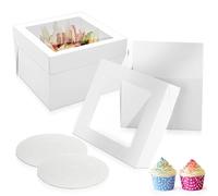 LEKEFETO Lot de 2 boîtes à gâteau, blanches, avec fenêtre et boîte à gâteau, en carton, pour anniversaire et fête, 30,5 x 30,5 x 30,5 cm