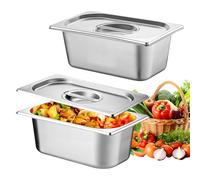 LEKEFETO Lot de 2 bols à panure 1/3 en acier inoxydable avec couvercle - Bols à paner empilables pour restaurants, restaurants, fêtes de famille, accessoires de cuisine, gastronomie (32,5 x 17,5 x 6,5