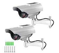 LEKEFETO Lot de 2 caméras factices solaires, caméra de surveillance factice avec lumière LED clignotante, caméra de sécurité CCTV, caméra factice alimentée par panneau solaire, pour jardin, ouverture