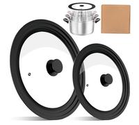 LEKEFETO Lot de 2 couvercles universels, pour poêles, diamètre : 16, 18, 20 cm et 24, 26 et 28 cm, avec bord en silicone résistant à la chaleur, pour une cuisson polyvalente, noirs