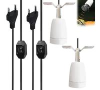 LEKEFETO Lot de 2 douilles de lampe chauffantes, E27, en céramique, avec interrupteur et câble de 1,8 m, rotatif à 360°, culot de lampe chauffante en céramique, pour amphibiens, aquarium, animaux