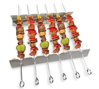 LEKEFETO - Lot de 2 pics à brochettes pour barbecue - 6 brochettes en acier inoxydable - En acier inoxydable - Avec étagère fixe - Brochettes à viande pour viande, légumes