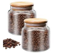 LEKEFETO Lot de 2 récipients en verre de 500 ml avec couvercle en bambou | Bocaux de rangement de cuisine | Hermétiques et transparents | Pour café, céréales, fleurs séchées | Rangement durable de la