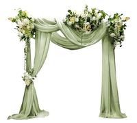 LEKEFETO Lot de 2 rideaux d'arche de mariage en tulle transparent, 75x600cm - Décoration pour mariage, photographie, fête et lit à baldaquin (vert clair)