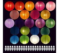 LEKEFETO Lot de 22 lampions multicolores en papier avec 22 lumières LED blanc chaud - Lanterne ronde en papier - Pour mariage, fête, anniversaire - 20 cm
