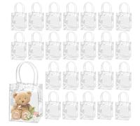 LEKEFETO Lot de 25 sacs cadeaux transparents réutilisables en PVC transparent avec poignées pour shopping, fête prénatale, cadeau d'invité, mariage - 23 x 17 x 7 cm