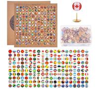 LEKEFETO Lot de 291 Punaises Drapeau National : Décoratives Pays Carte Avec Plaques de Liège Métalliques, Pins Créatifs Pour Tableau de Bord DIY