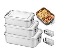LEKEFETO Lot de 3 boîtes à déjeuner en acier inoxydable avec compartiment de séparation - 550 ml, 850 ml + 1400 ml - Anti-fuite - Passe au lave-vaisselle et empilable - Pour le travail et l'extérieur