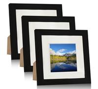 LEKEFETO Lot de 3 cadres photo, carrés, 20 x 20 cm, noirs, avec carton de 2 mm d'épaisseur et verre acrylique incassable, cadre en bois MDF, pour décoration de bureau, mur, cadeau