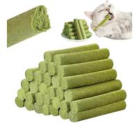 LEKEFETO Lot de 30 bâtonnets d'herbe à chat - Friandises lyophilisées pour soins dentaires et élimination des pelotes de cheveux avec poulet, huile de poisson et prébiotique