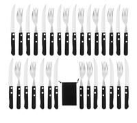 LEKEFETO Lot de 30 couverts à steak pour 15 personnes - Couteaux et fourchettes à steak - Couteaux et fourchettes à steak - Couverts à steak en acier - Noir