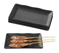 LEKEFETO Lot de 4 assiettes de service, rectangulaires, en mélamine, noires mates, pour barbecue, hotpot et fête, passent au lave-vaisselle et incassables, 20,5 x 12,5 cm