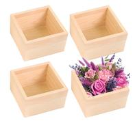 LEKEFETO Lot de 4 caisses en bois - 10 x 10 x 6 cm - Boîtes de rangement carrées naturelles pour décoration, bricolage et bijoux - Boîtes en bois rustique en bois massif