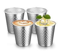 LEKEFETO Lot de 4 gobelets en acier inoxydable de 300 ml : gobelets empilables en métal sans anse, isolés motif marteau, tasses de camping, incassables, gobelets d'extérieur empilables, pour bière
