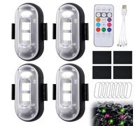 LEKEFETO Lot de 4 lumières LED sans fil pour voiture : 8 couleurs étanches, télécommande, chargement USB, feux anti-collision, stroboscopique, drone Light