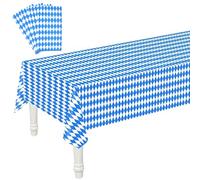 LEKEFETO Lot de 4 nappes Oktoberfest : 137 x 274 cm bleu et blanc diamants imperméables nappes bavaroises jetables décoration de table fête de la bière pour fête de la bière, décoration de fête