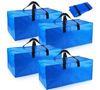 LEKEFETO Lot de 4 sacs de rangement robustes de 92 l - Sacs de déménagement extra larges - Grand sac de rangement avec couvercle - Pour déménagement, camping, literie, vêtements