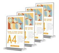 LEKEFETO Lot de 4 supports A4 en acrylique : 21 x 30 cm A4 Présentoir de table en acrylique double face en plastique transparent avec support en T, porte-carte de menu, stand d'exposition