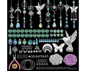 LEKEFETO Lot de 400 pièces attrape-soleil en cristal - Kit de bricolage - Pendentif en cristal - Décoration de fenêtre - Attrape-soleil - Carillon éolien avec colibri argenté - Décoration à suspendre