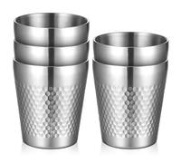 LEKEFETO Lot de 5 gobelets en acier inoxydable 300 ml avec structure en diamant | Double paroi isolée, empilables et incassables | SUS304 adapté à un usage alimentaire (argent) - Passe au