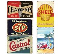LEKEFETO Lot de 5 plaques en tôle décoratives rétro - 20 x 30 cm - Vintage - Décoration vintage - Plaque en tôle rétro - Pour atelier, garage, bar et salon