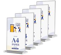 LEKEFETO Lot de 5 supports en acrylique A4 : 21 x 30 cm - Présentoir de table en acrylique - Double face - En plastique transparent - Avec support en T - Porte-cartes de menu - Présentoir d'exposition