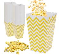 LEKEFETO Lot de 50 boîtes à pop-corn, sacs à pop-corn, pour bonbons, pop-corn, pour fête, fête de famille, cinéma, Pâques, fête d'anniversaire, Noël - Rayures jaunes