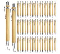LEKEFETO Lot de 50 stylos à bille rétractables en bois de bambou, stylo à bille en bambou avec durable, naturel respectueux de l'environnement, sans plastique pour le bureau et la maison