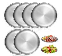 LEKEFETO Lot de 6 assiettes en acier inoxydable Ø 20 cm | Vaisselle de camping inoxydable pour pique-nique, cuisine et extérieur | Passe au lave-vaisselle et légère