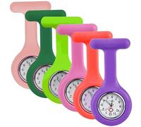 LEKEFETO Lot de 6 montres d'infirmière avec clip : montres d'infirmière 6 couleurs, mouvement à quartz analogique, boîtier en silicone extensible, montre de poche à quartz, montre de poche précise et
