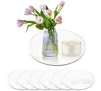LEKEFETO Lot de 6 Plateaux Ronds de Miroir, Ø 20 cm, pour Décorer, en Verre Acrylique, pour Table de Mariage et Décoration de la Maison
