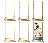 LEKEFETO Lot de 6 présentoirs de table : cadre photo doré double face 10 x 15 cm - Présentoir de comptoir en T - Porte-cartes de table pour mariage, numéros de table, porte-menus, cadres photo