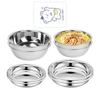 LEKEFETO Lot de 8 assiettes et bols en acier inoxydable, vaisselle ronde en acier inoxydable, ensemble de camping 8 pièces, assiettes et bols en acier inoxydable pour camping, pique-nique, randonnée