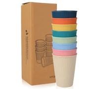 LEKEFETO Lot de 8 gobelets en polypropylène, réutilisables, pour enfants et adultes, incassables, sans BPA, passent au micro-ondes et au lave-vaisselle (8 couleurs)