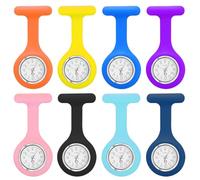 LEKEFETO Lot de 8 montres d'infirmière avec clip | Étui en silicone hygiénique et mouvement à quartz précis | Cadran rotatif pour infirmières, médecins | 8 couleurs, coloré