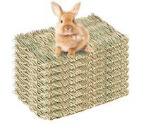 LEKEFETO Lot de 8 tapis d'herbe de lapin : 28 x 20 cm Tapis d'herbe tissé Tapis de lit tissé Tapis d'herbe naturel pour petits animaux Jouet à mâcher pour lapins, hamsters, cochons d'Inde, tapis de