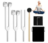 LEKEFETO Lot de diapasons neurologiques avec petit marteau, diapasons pour la guérison (128 Hz, 256 Hz, 512 Hz), diapason, pour la thérapie, la thérapie des chakras, la thérapie sonore, anti-stress