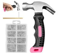 LEKEFETO Lot de mini marteau arrache-clou 560 avec clous de quincaillerie, mini marteau arrache-clou avec poignée antidérapante, 280 clous muraux et 280 clous de finition pour bricolage, camping,