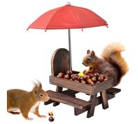 LEKEFETO Mangeoire pour écureuils avec parapluie : table de pique-nique en bois avec support en épis de maïs, résistant aux intempéries pour écureuils Chipmunk Wildlife