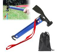 LEKEFETO Marteau de camping, 30,5 cm, avec crochet et mini houe, marteau en aluminium, marteau de camping d'extérieur, multifonctionnel, avec sac de rangement, bleu
