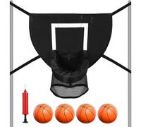 LEKEFETO Panier de basket pour trampoline d'intérieur - Accessoires de trampoline avec 4 mini balles de basketball et pompe - Support de basketball pour trampoline - Protection solaire - Pour enfants