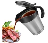 LEKEFETO Pichet à Sauce en Acier Inoxydable 304 450ml Pichet à Sauce Thermique avec Couvercle Noir Double Paroi pour Sauce Steak Élégant Argent pour Buffets de Fête (Noir/Argent)