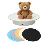 LEKEFETO Plateau tournant électrique, 20 cm avec 5 fonds, 3 vitesses et réglage de l'angle, support d'affichage motorisé, pour vidéo en direct, bijoux, montres, capacité de charge de 8 kg, blanc