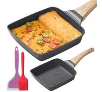 LEKEFETO Poêle à Omelette Japonaise: Tamagoyaki Poêle avec Spatule et Pinceau en Silicone, Poêle à Omelette Antiadhésive pour Omelettes Japonaises, pour Tous Types de Cuisinières, Noir, 18 x 15 cm