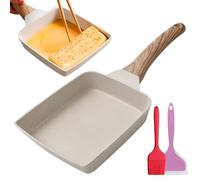 LEKEFETO Poêle à Omelette Japonaise: Tamagoyaki Poêle avec Spatule et Pinceau en Silicone, Poêle à Omelette Antiadhésive pour Omelettes Japonaises, pour Tous Types de Cuisinières, Blanc, 18 x 15 cm