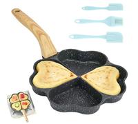 LEKEFETO Poêle à œufs en forme de cœur à 4 trous : revêtement anti-adhésif en granit, petites poêles, poêle à omelette antiadhésive avec spatule en silicone et brosse pour induction, poêle à frire à
