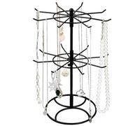 LEKEFETO Présentoir à bijoux rotatif avec 16 crochets : support de chaîne rotatif à 2 niveaux amovible porte-collier arbre à bijoux rangement pour colliers, bracelets, bagues, boucles d'oreilles