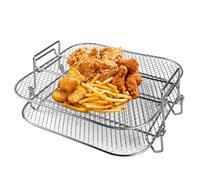 LEKEFETO Rack de friteuse à air double couche : 20 x 20 x 9 cm Plateau de friteuse à air carré Accessoires Airfryer Accessoires 304 Double couche en acier inoxydable, pour Airfryer 5-6,8 l
