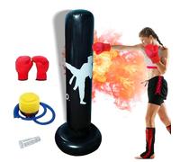 LEKEFETO Sac de frappe pour enfants avec gants de boxe : sacs de frappe gonflables de 160 cm, plus grand sac de frappe gonflable stable, matériau extrêmement épais, sac de frappe sur pied pour les